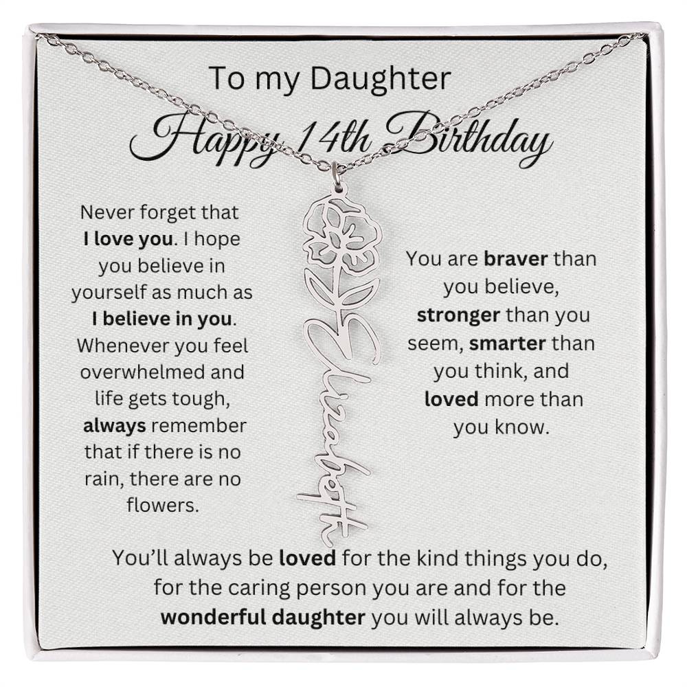 Happy 14th Birthday - Flower Name Necklace