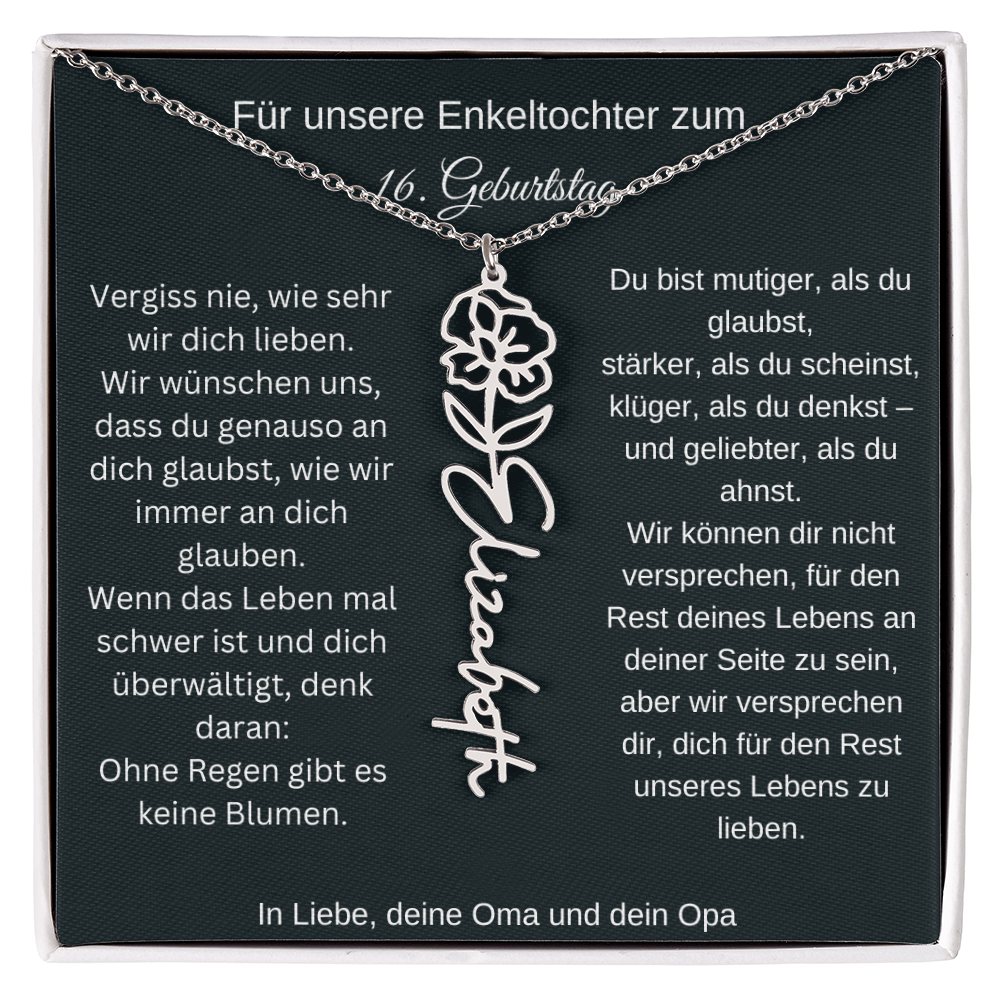 16. Geburtstag Blumen Namenskette