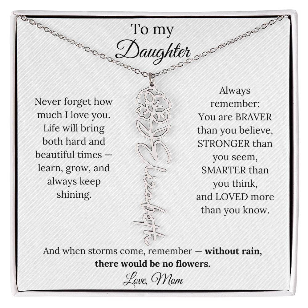 Personalized Jewelry Gift To My Daughter Birth Flower Name Necklace From Mom