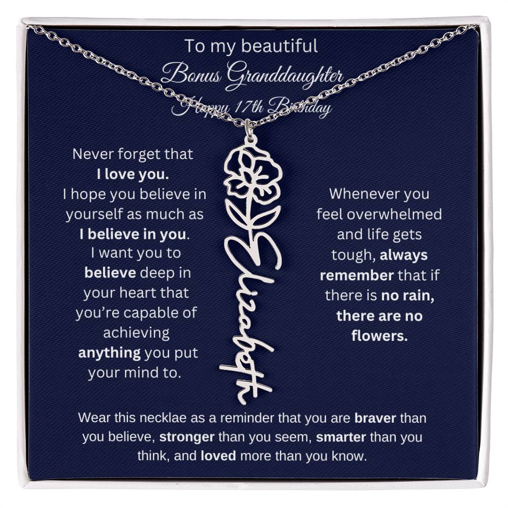 Bonus Granddaughter 17th Birthday | I Love You | Flower Name Necklace