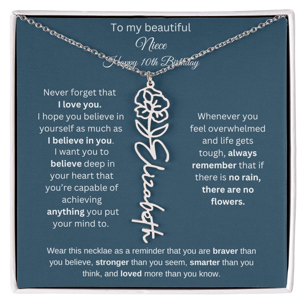 10th Birthday Name Birthflower Necklace Gift for Niece
