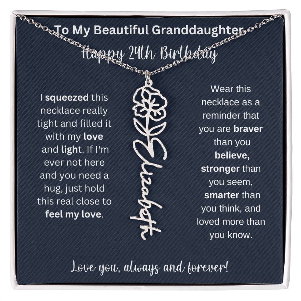 Flower Name Necklace 24th Birthday Necklace Gift To My Granddaughter