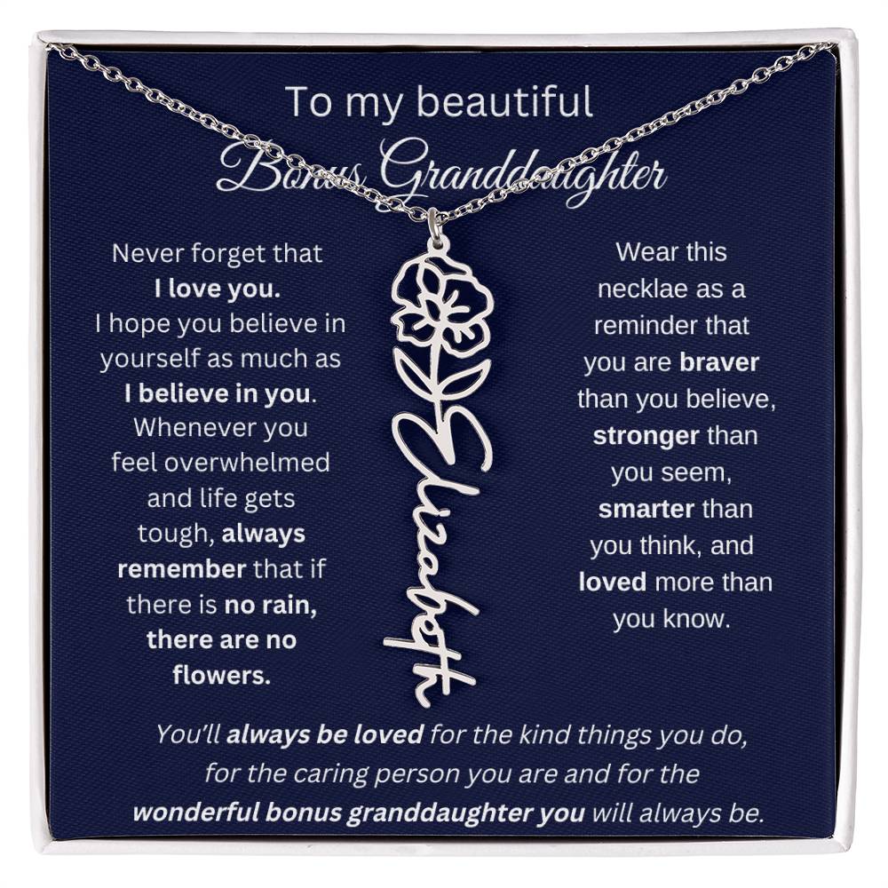 To My Beautiful Bonus Granddaughter | Never Forget That I Love You | Flower Name Necklace