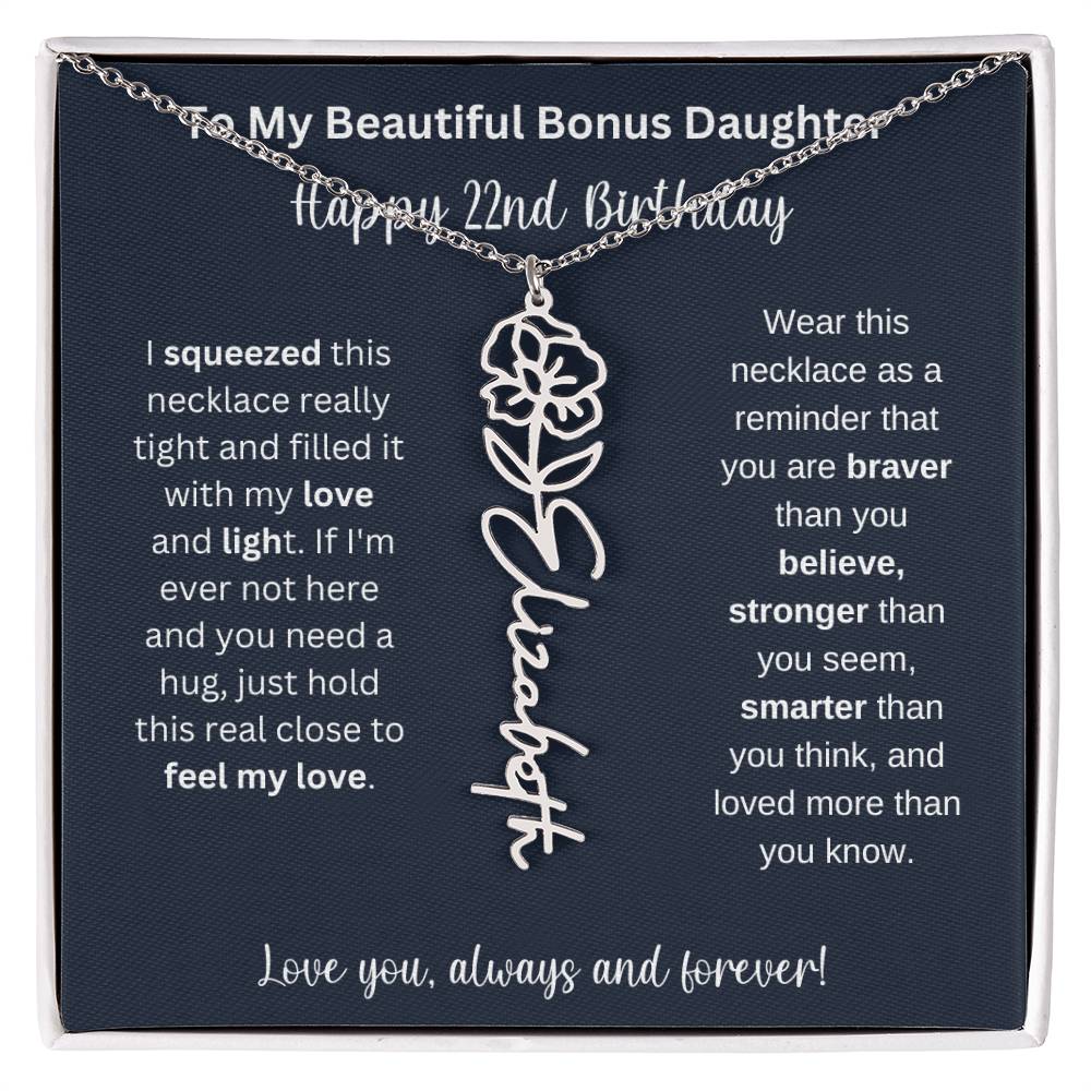To My Beautiful Bonus Daughter | Happy 22nd Birthday | Flower Name Necklace