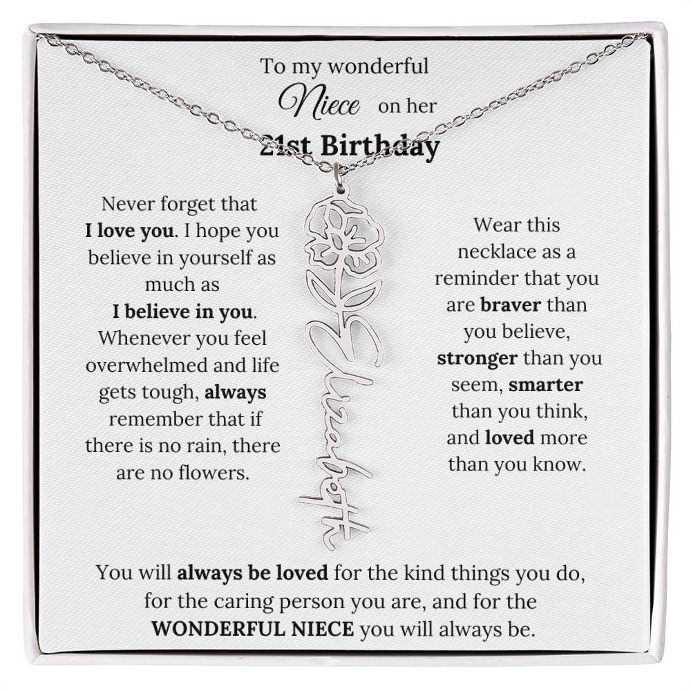 To My Wonderful Niece Happy 21st Birthday | Flower Name Necklace