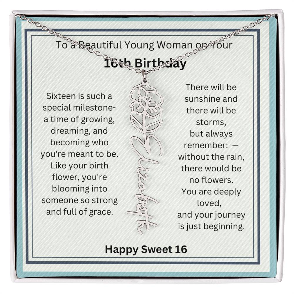 Sweet 16 Birth Flower Name Necklace Gift 2