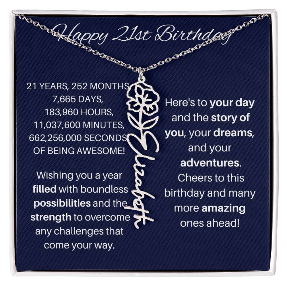 21st Birthday Birth Flower Necklace