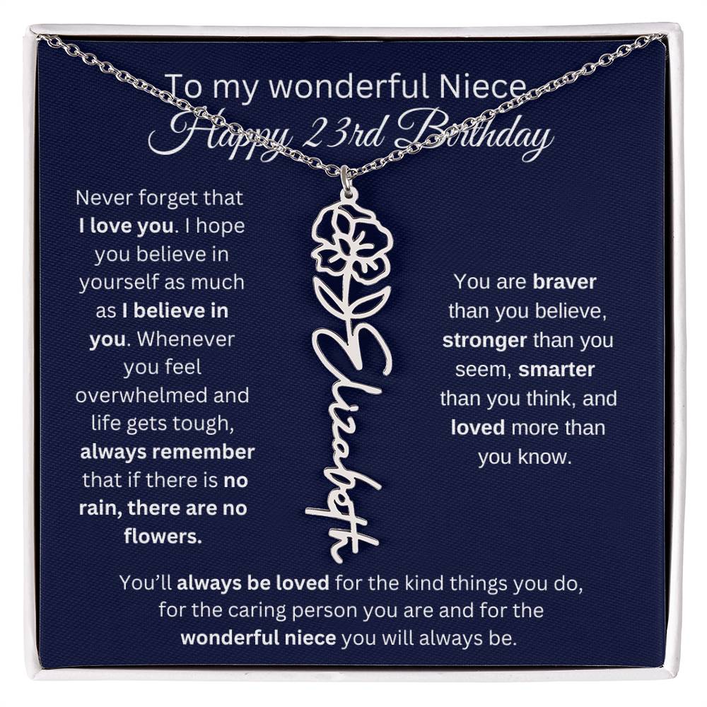 To My Wonderful Niece | Happy 23rd Birthday | Flower Name Necklace