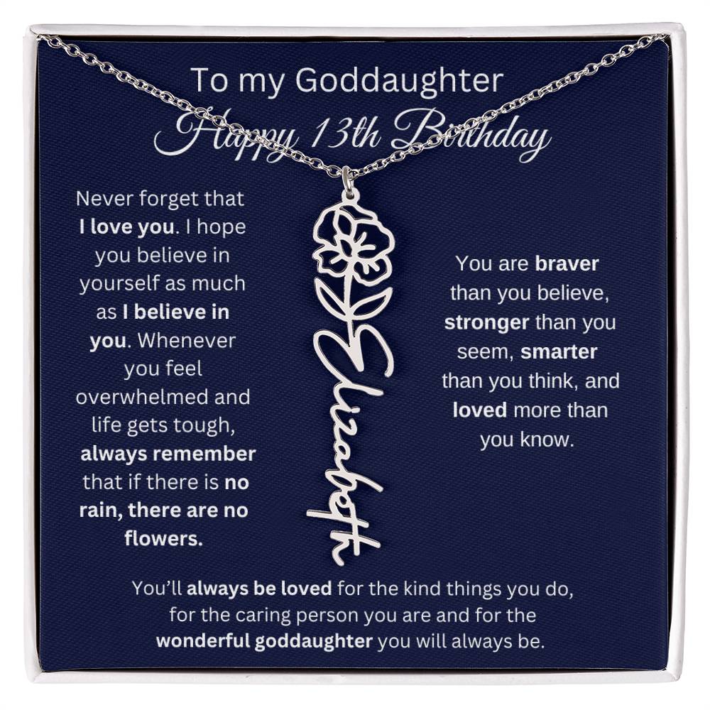 To My Goddaughter - Happy 13th Birthday - Flower Name Necklace