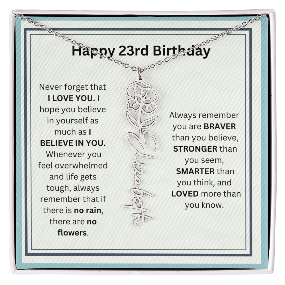 Personalized 23rd Birthday Flower Name Necklace Gift
