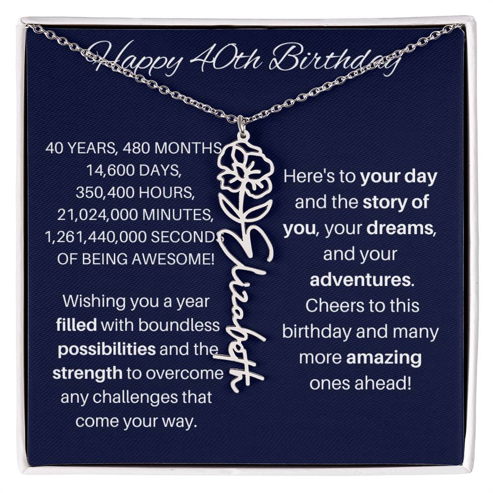 40th Birthday Birth Flower Necklace