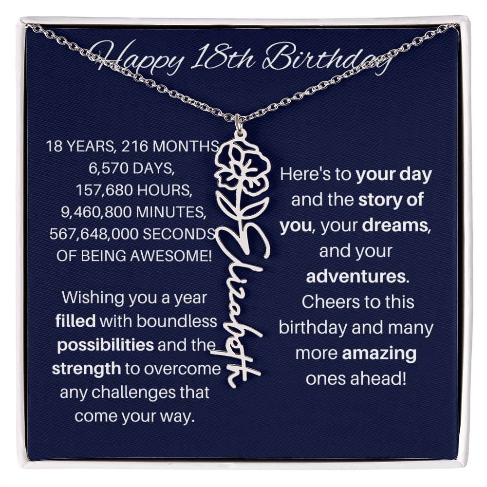 18th Birthday Birth Flower Necklace