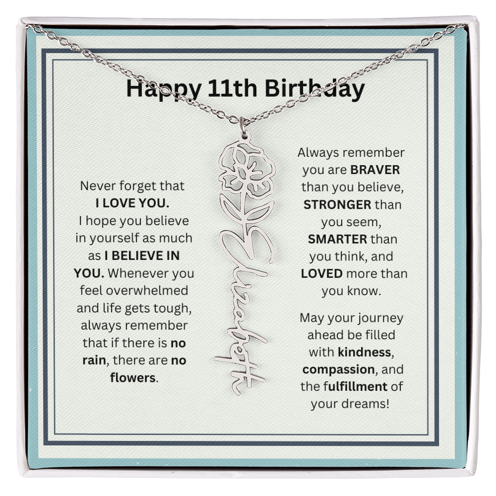 11th Personalized Birthday Gift - Flower Name Necklace