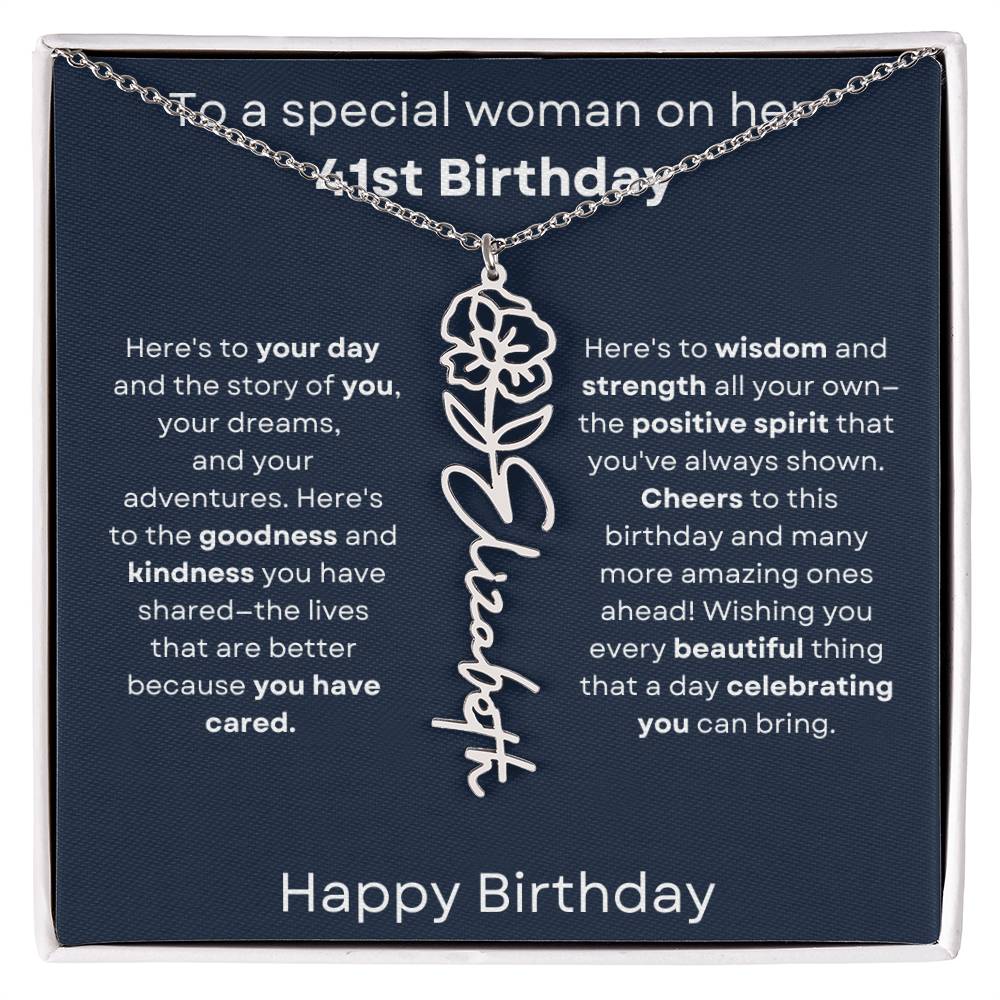 To A Special Woman On Her 41st Birthday - Flower Name Necklace