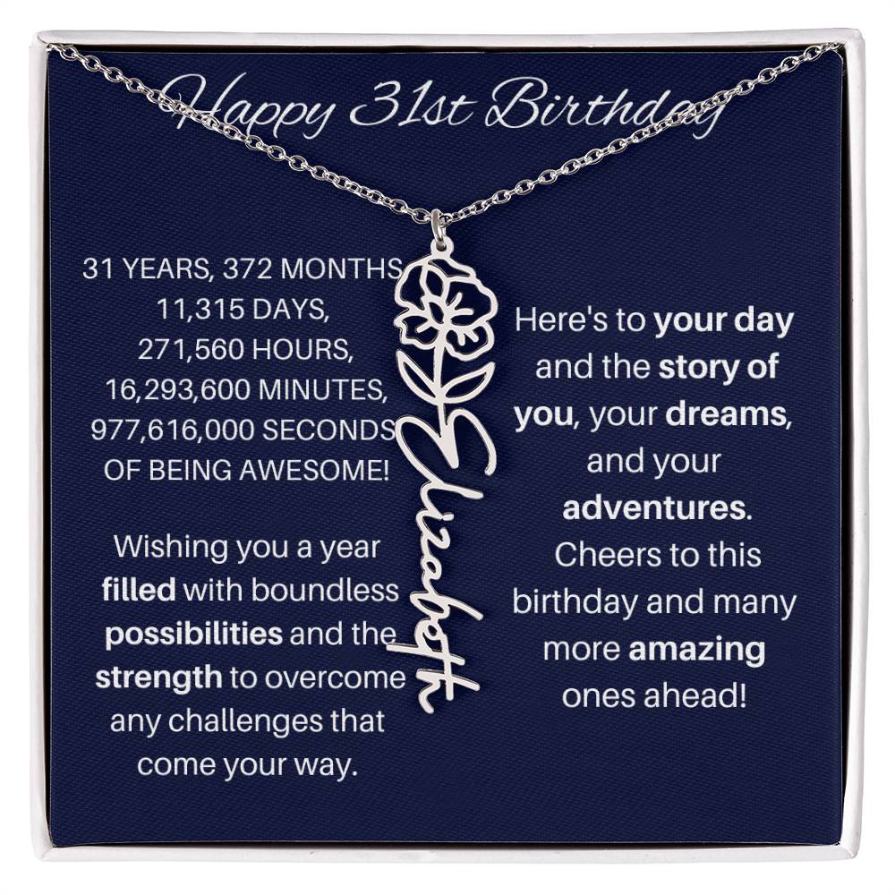31st Birthday Birth Flower Necklace