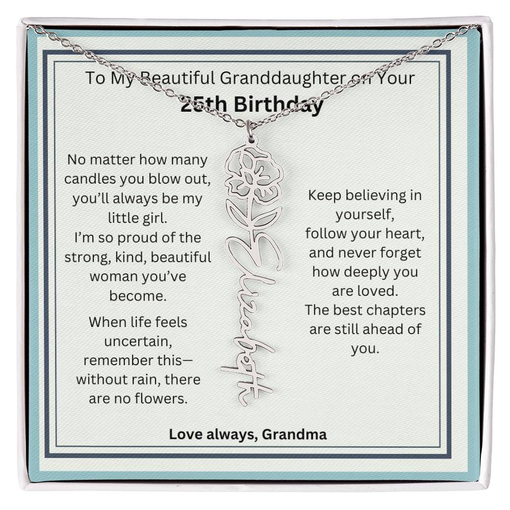 25th Birthday Gift for Granddaughter - Birth Flower Name Necklace