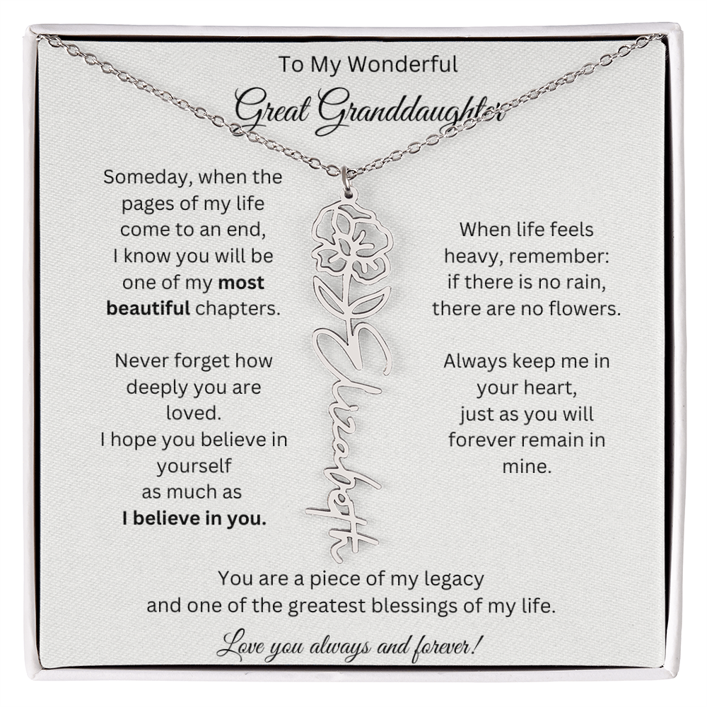 Great Granddaughter Gift - Custom Birth Flower Name Necklace