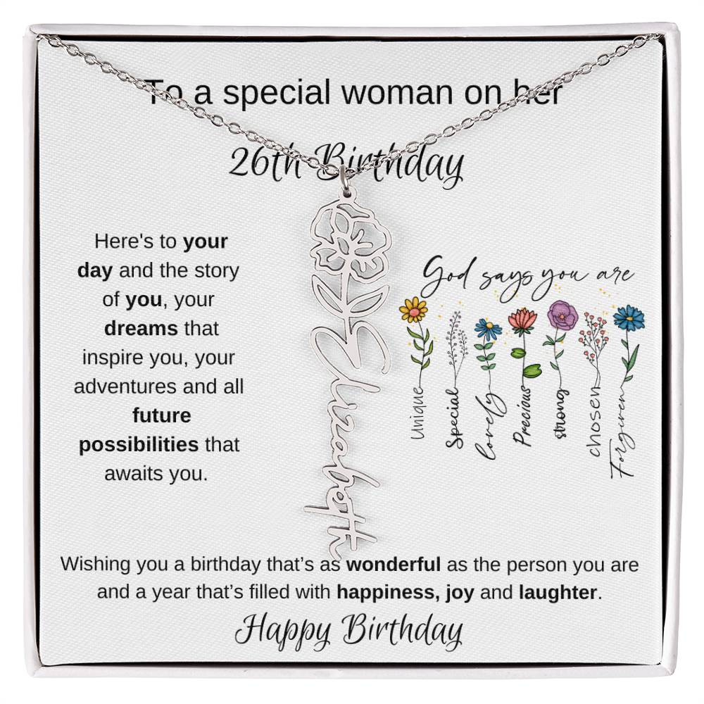 To A Special Woman On Her 26th Birthday - Flower Name Necklace
