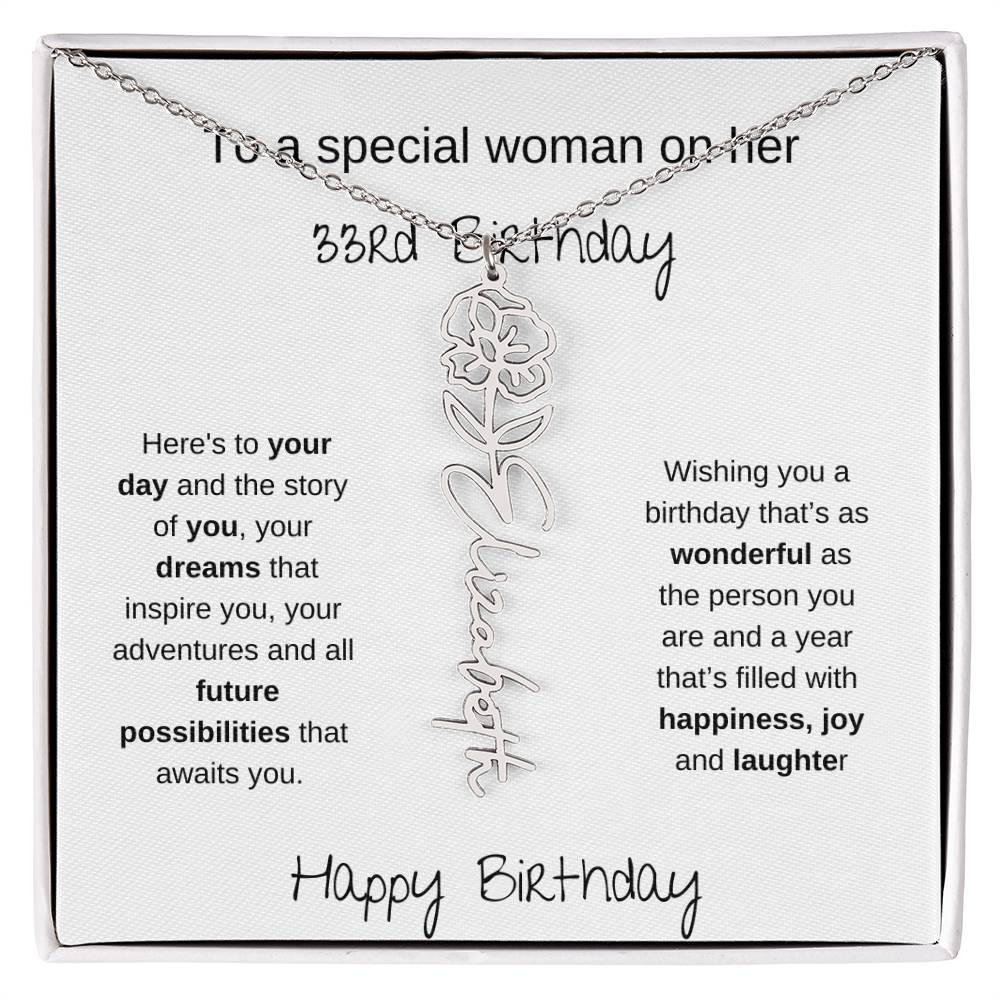 A Special Woman 33rd Birthday | Flower Name Necklace