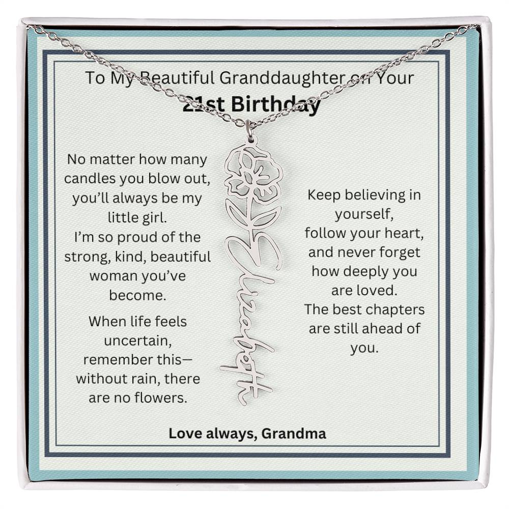 21st Birthday Gift for Granddaughter - Birth Flower Name Necklace