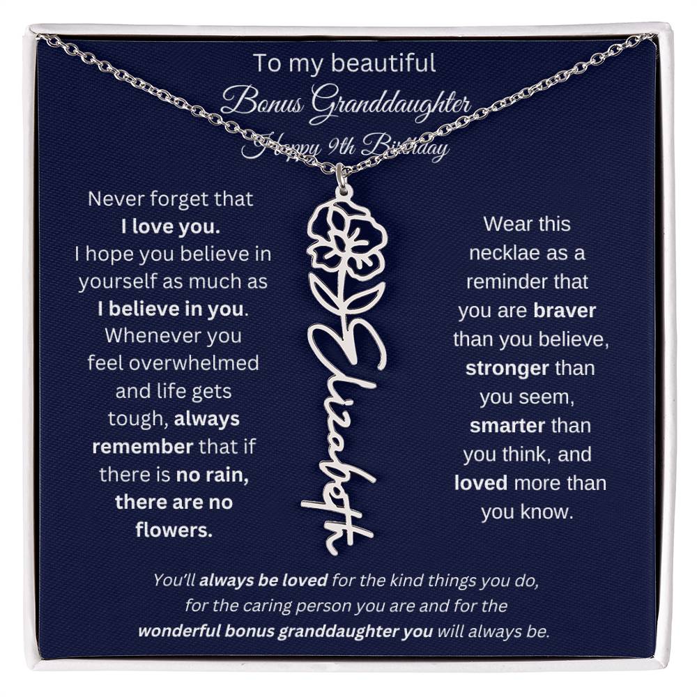 9th Birthday Bonus Granddaughter Gift | Personalized Flower Name Necklace