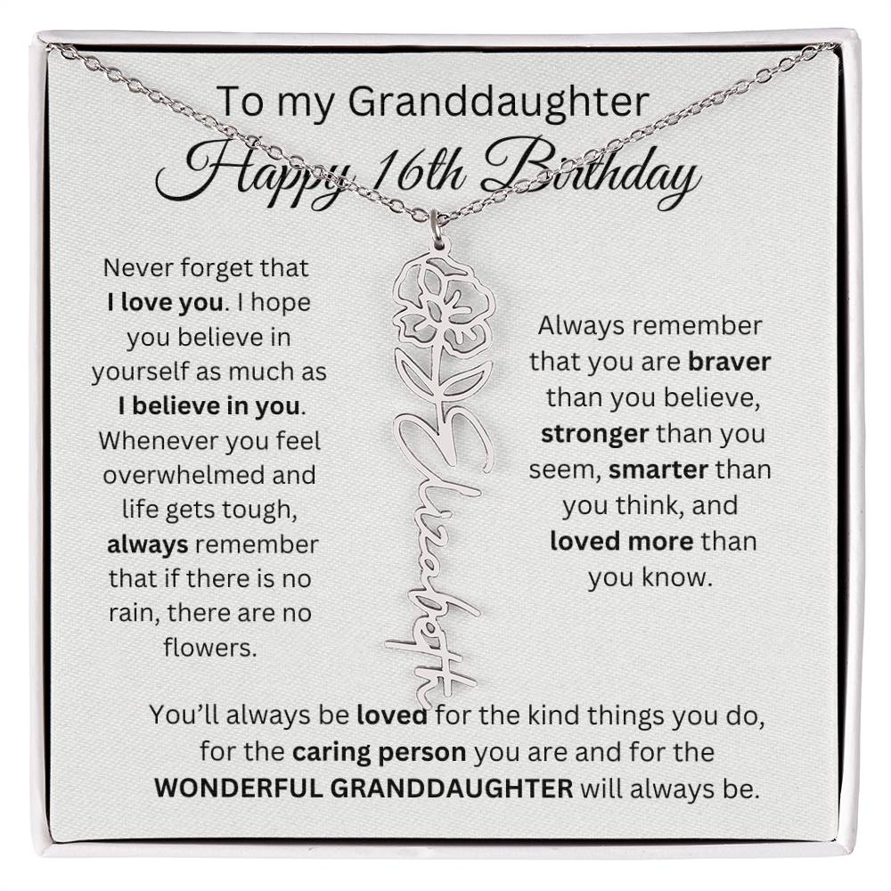 To My Granddaughter | Happy 16th Birthday | Flower Name Necklace