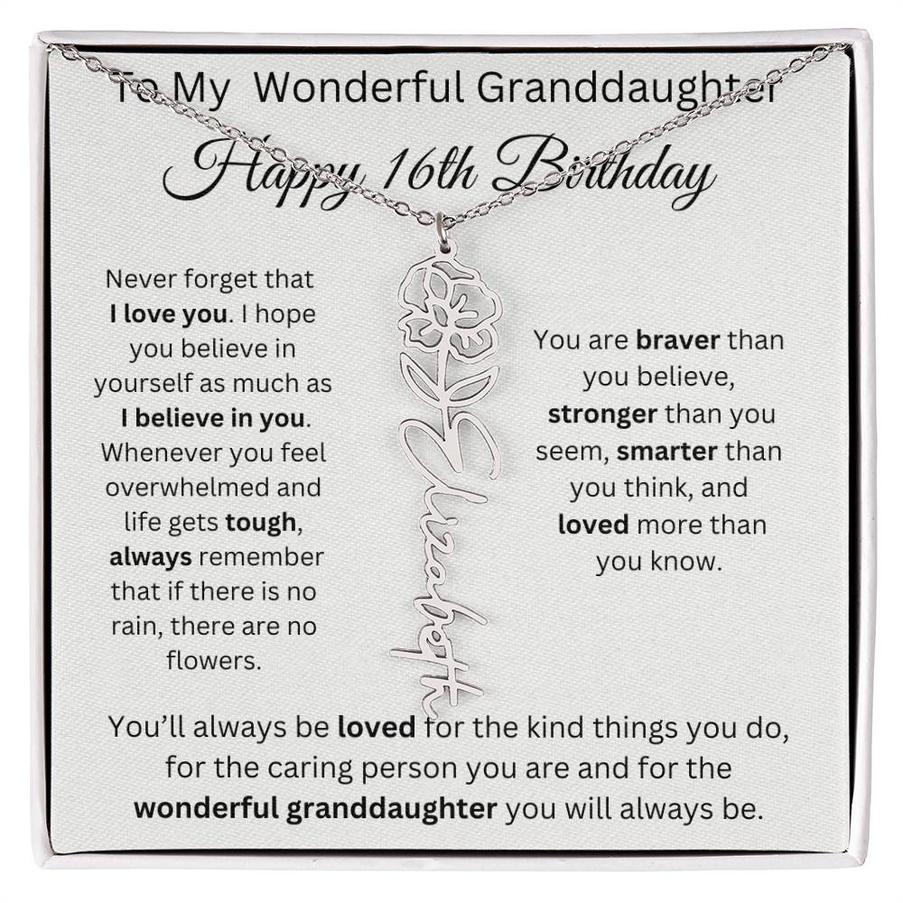 To My Wonderful Granddaughter - Happy 16th Birthday - Flower Name Necklace