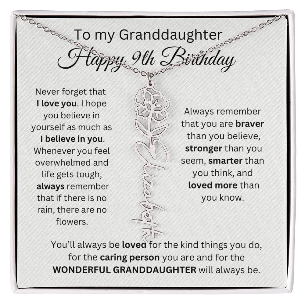 To My Granddaughter | Happy 9th Birthday | Flower Name Necklace