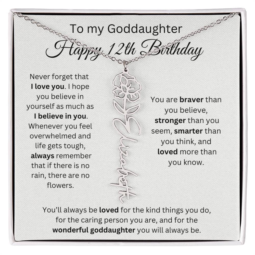 To My Goddaughter Happy 12th Birthday - Flower Name Necklace