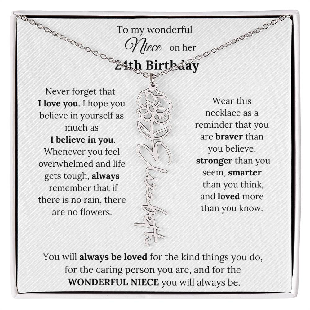 To My Wonderful Niece Happy 24th Birthday | Flower Name Necklace