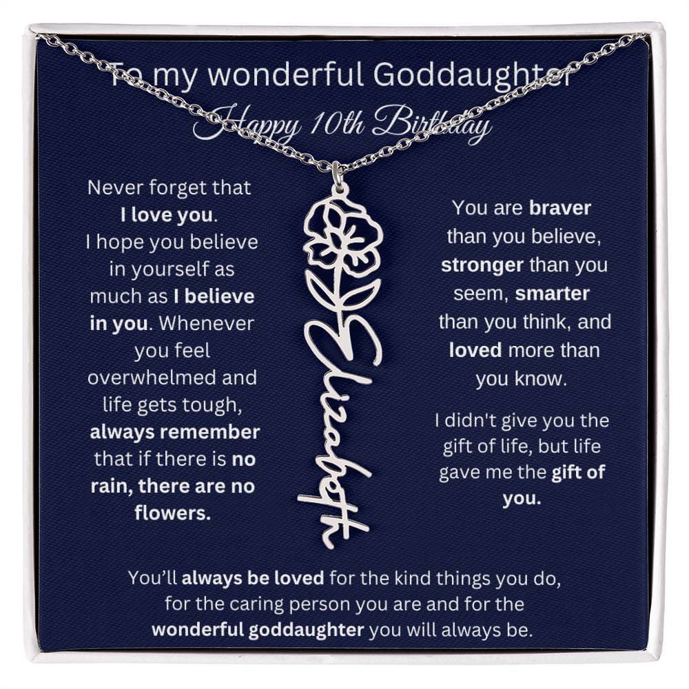 Goddaughter 10th Birthday Gift | Flower Name Necklace