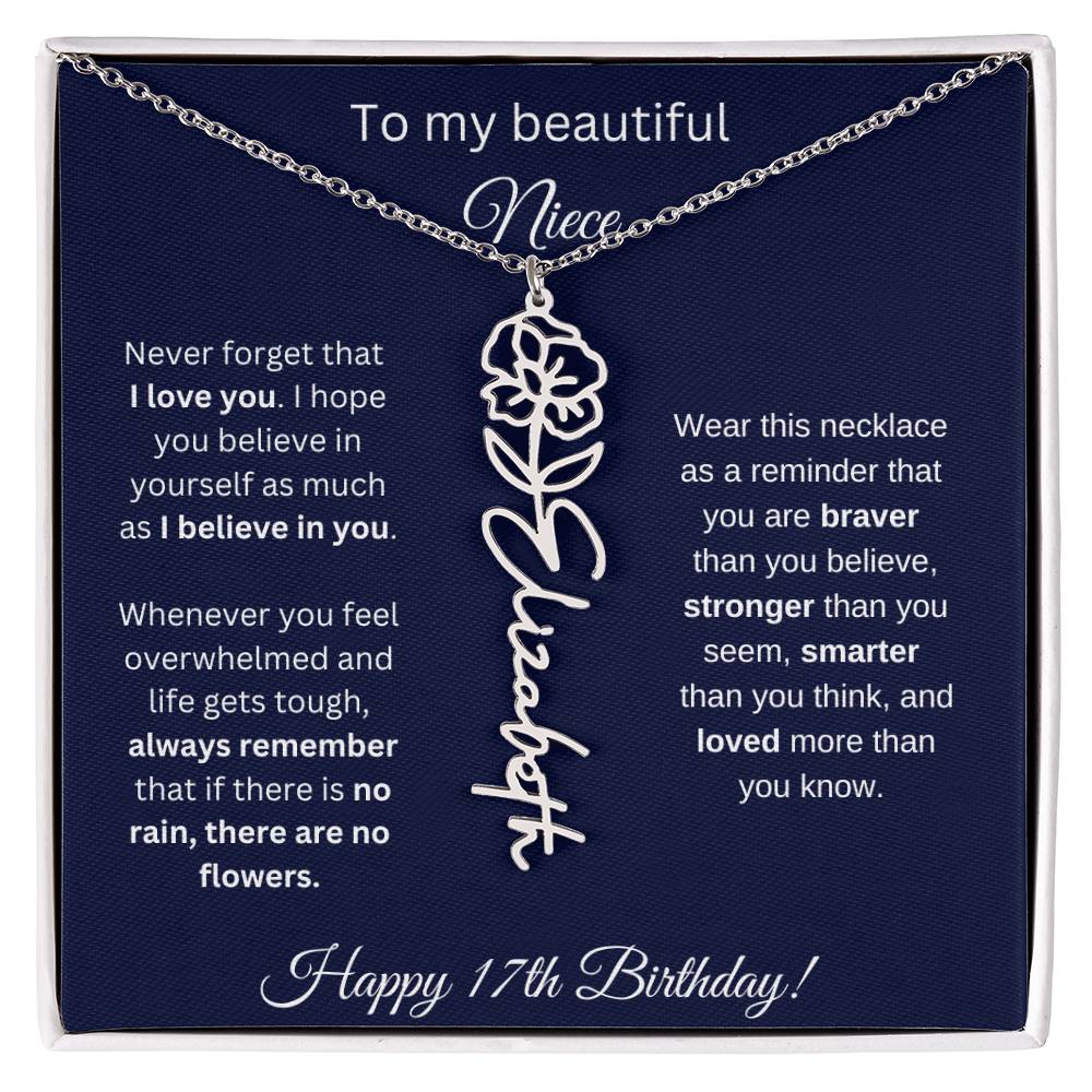 Niece 17th Birthday | Never Forget That I Love You | Birth Flower Name Necklace