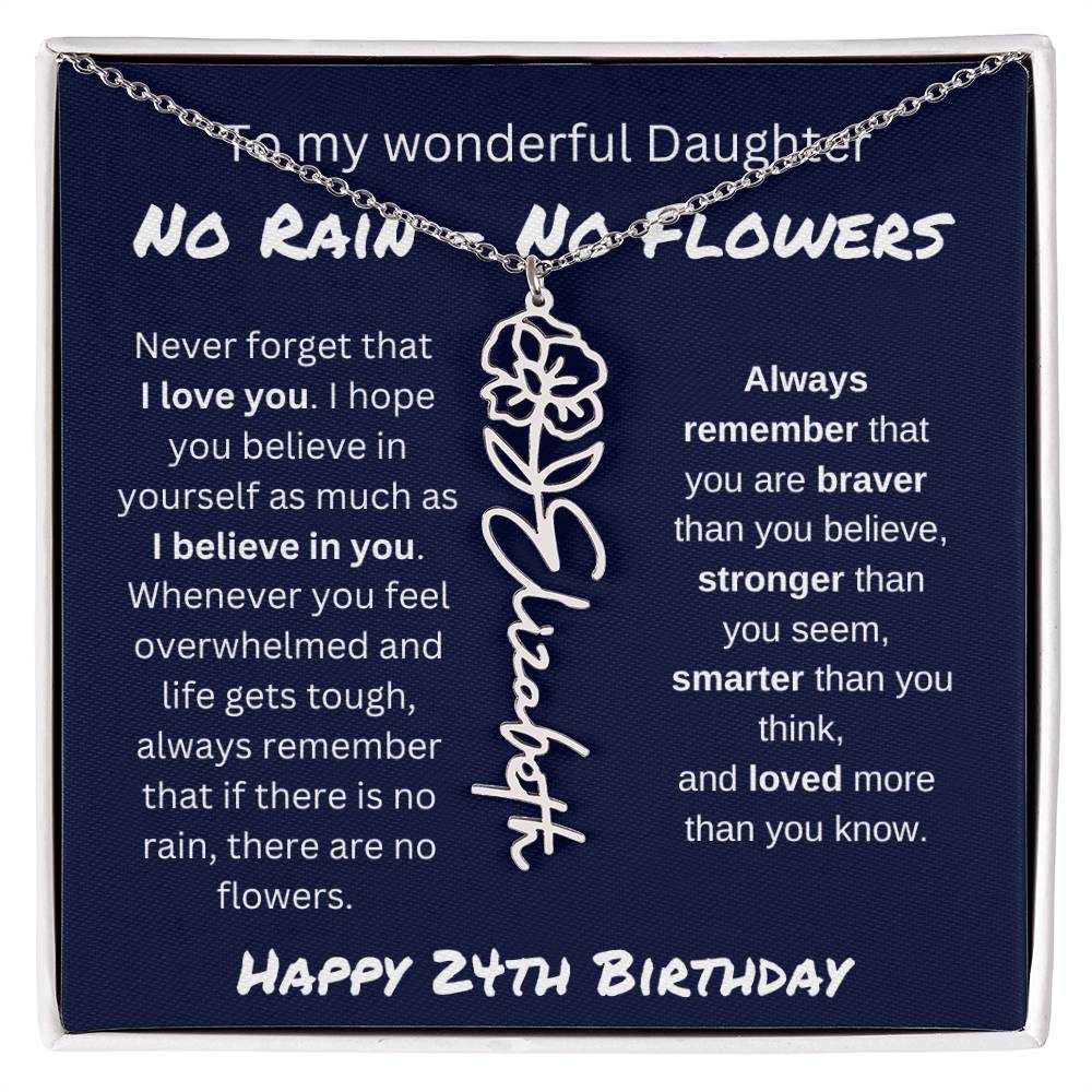 No Rain - No Flower | Happy 24th Birthday | Flower Name Necklace