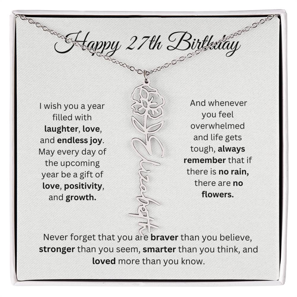 Happy 27th Birthday - Flower Name Necklace