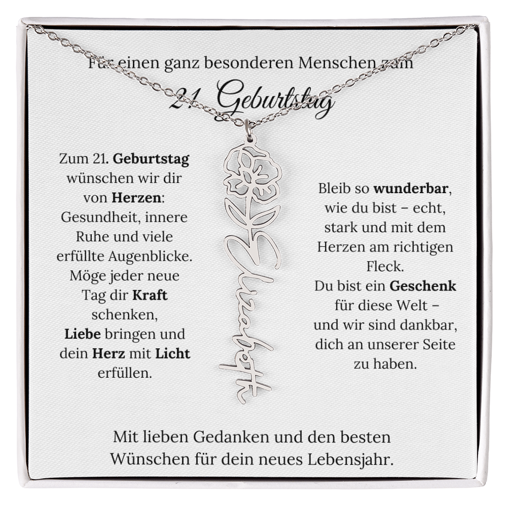 Personalisiertes 21. Geburtstagsgeschenk mit Geburtsblume