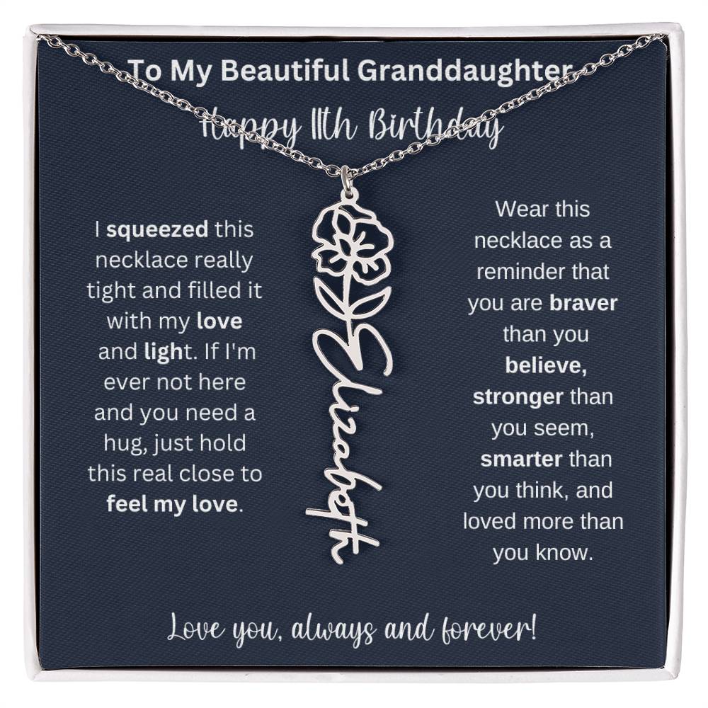 Flower Name Necklace 11th Birthday Necklace Gift To My Granddaughter