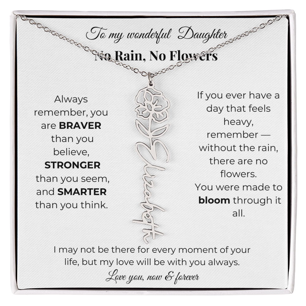 Daughter Gift Birth Flower Name Necklace with Message Card