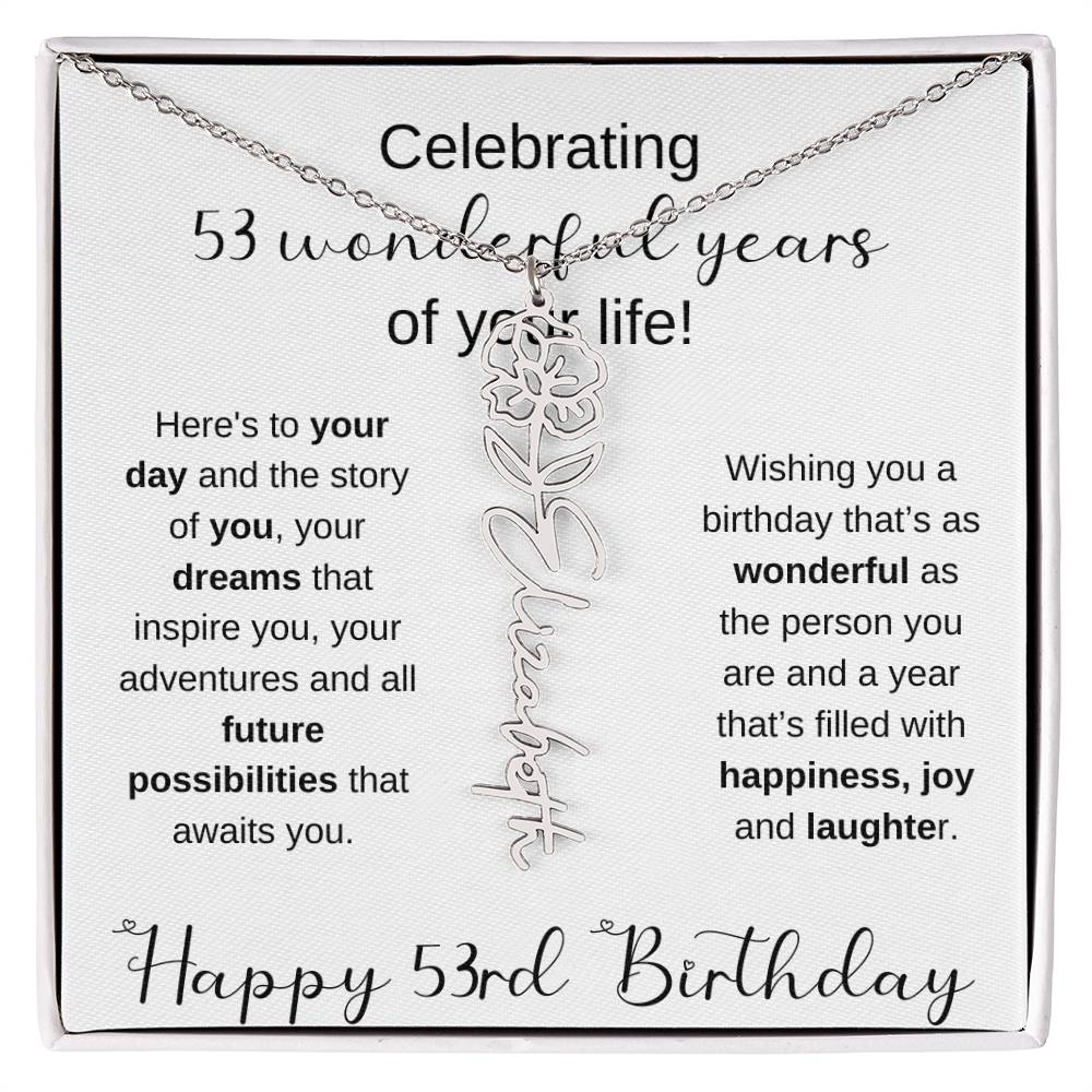Happy 53rd Birthday | Flower Name Necklace