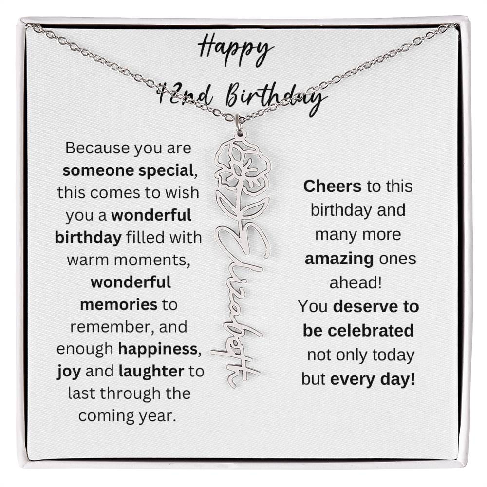 Happy 42nd Birthday - Flower Name Necklace