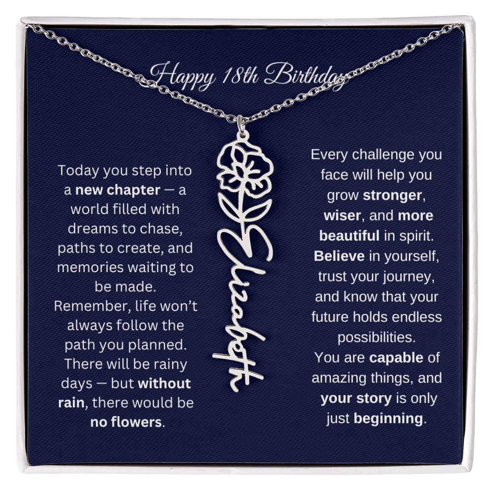 18th Birthday Birth Flower Name Necklace