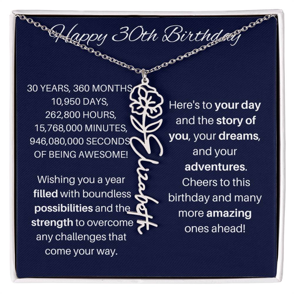 30th Birthday Birth Flower Necklace