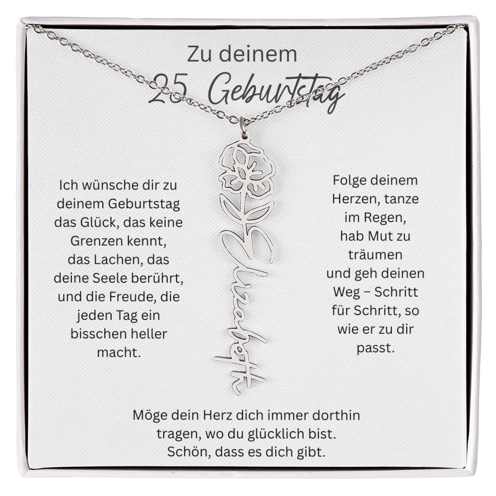 Geburtsblumen Namenskette zum 25 Geburtstag personalisiert Name Kette Gravur Geschenk
