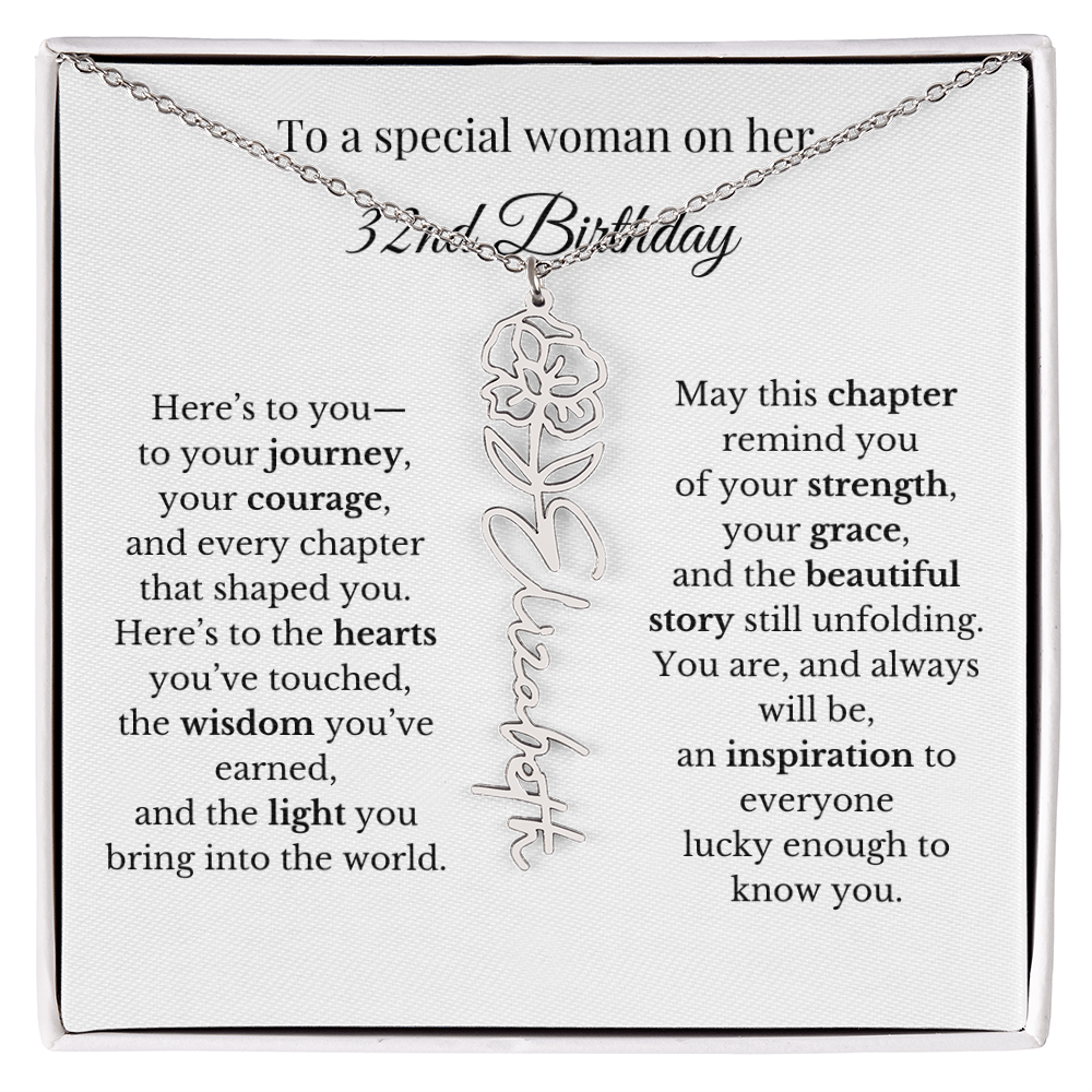 32nd Birthday Gift for Her Birth Flower Name Necklace