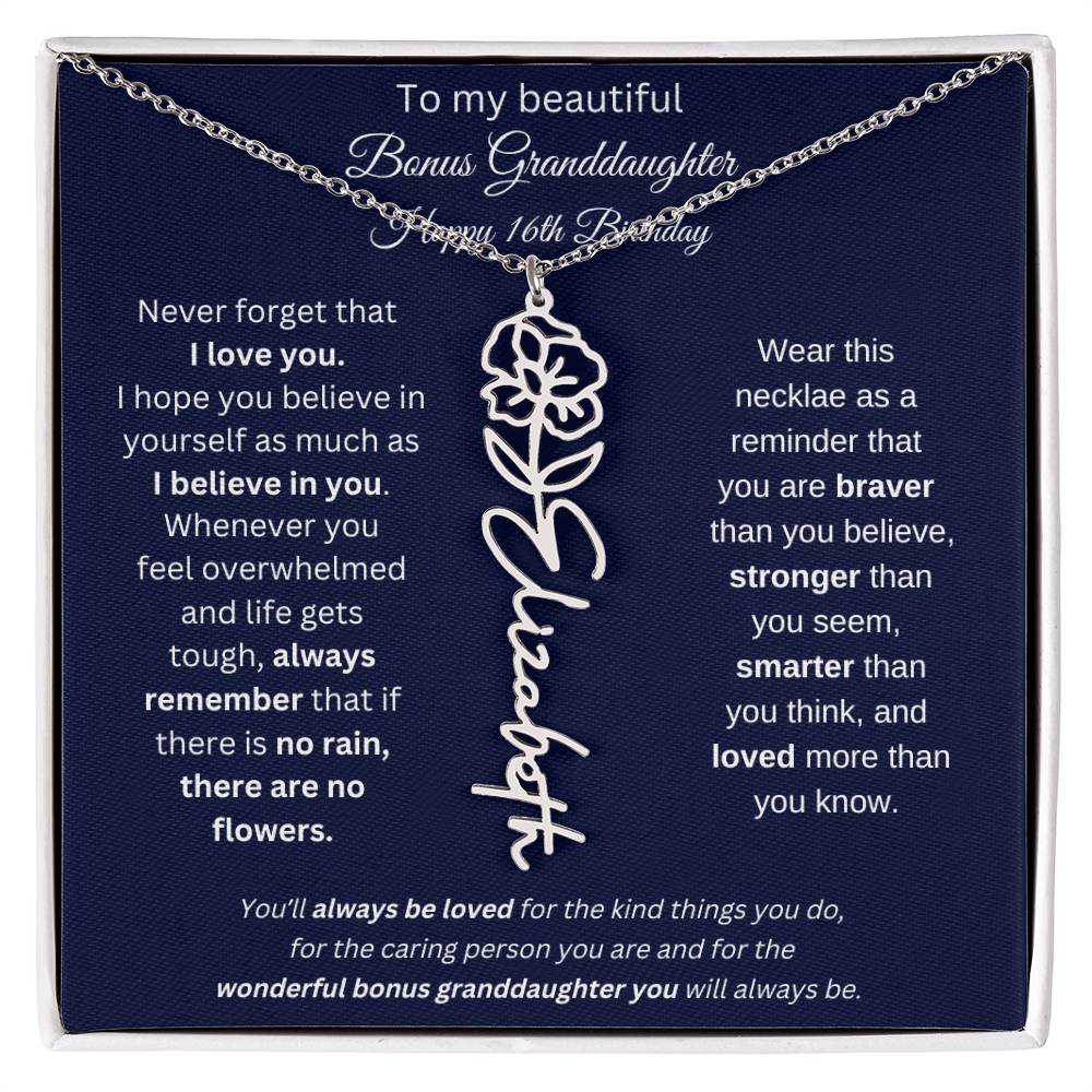 16th Birthday Bonus Granddaughter Gift | Personalized Flower Name Necklace