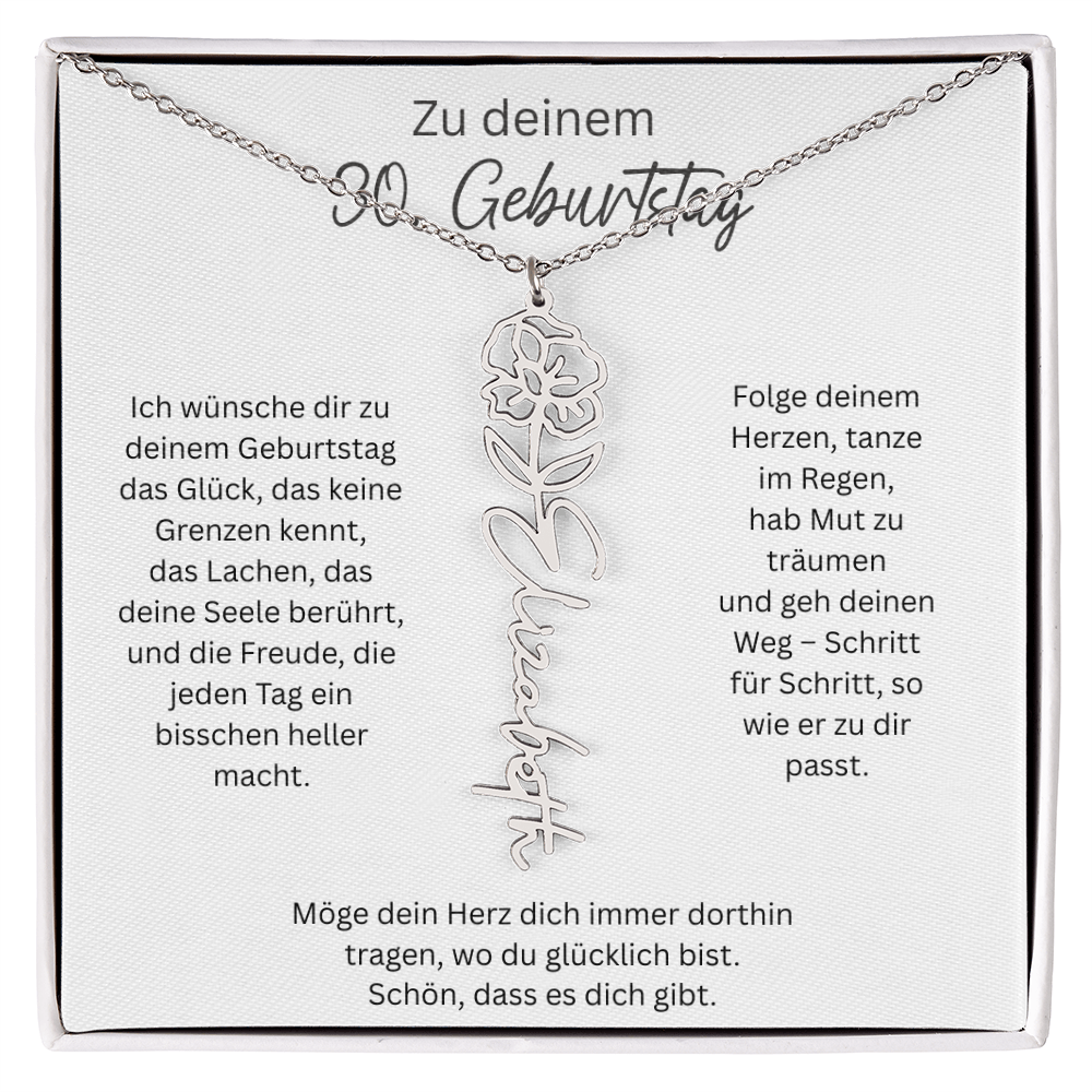 Geburtsblumen Namenskette zum 30 Geburtstag personalisiert Name Kette Gravur Geschenk