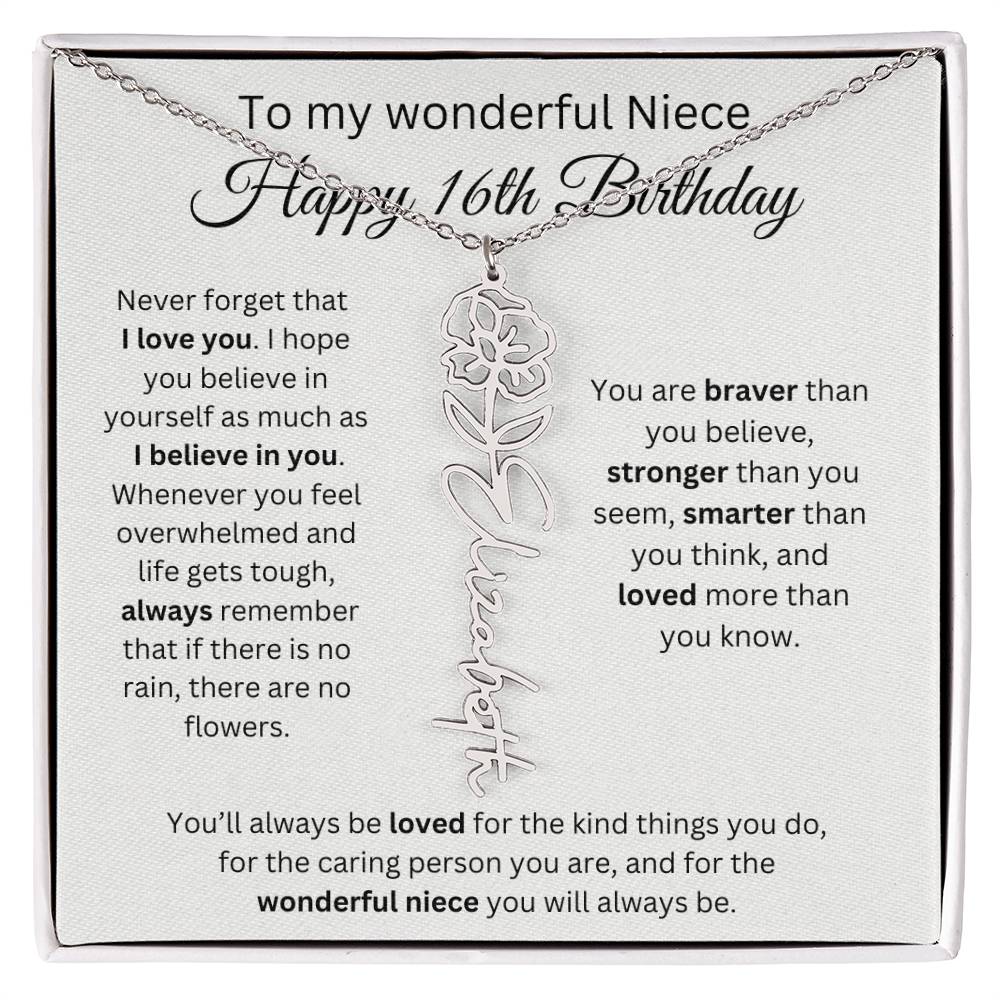 To My Wonderful Niece Happy 16th Birthday - Flower Name Necklace