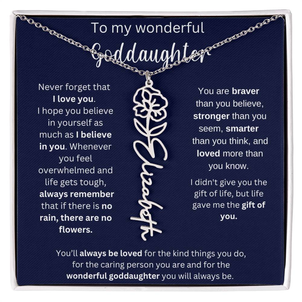 To My Wonderful Goddaughter | You'll Always Be Loved | Flower Name Necklace