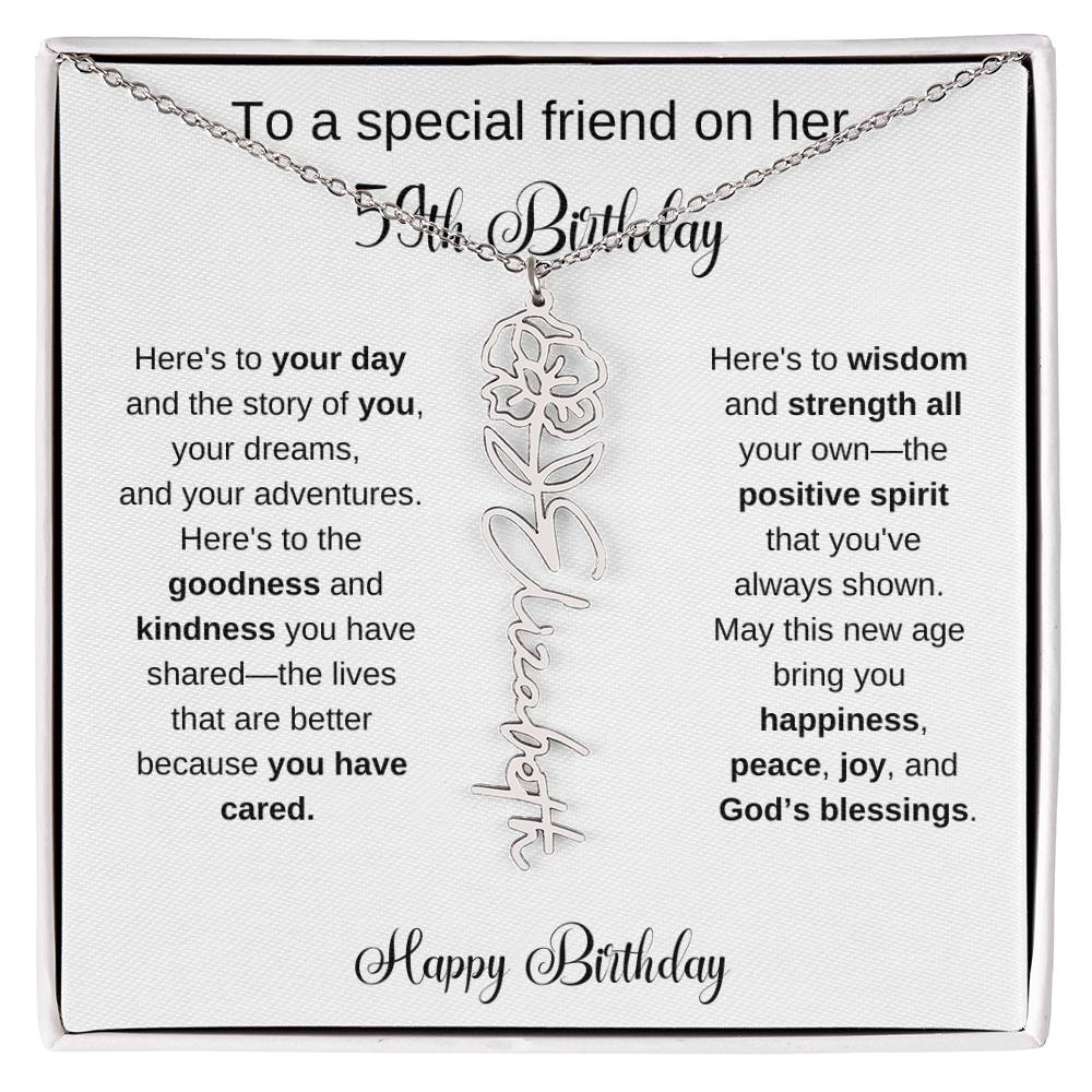 To A Special Friend | Happy 59th Birthday | Flower Name Necklace