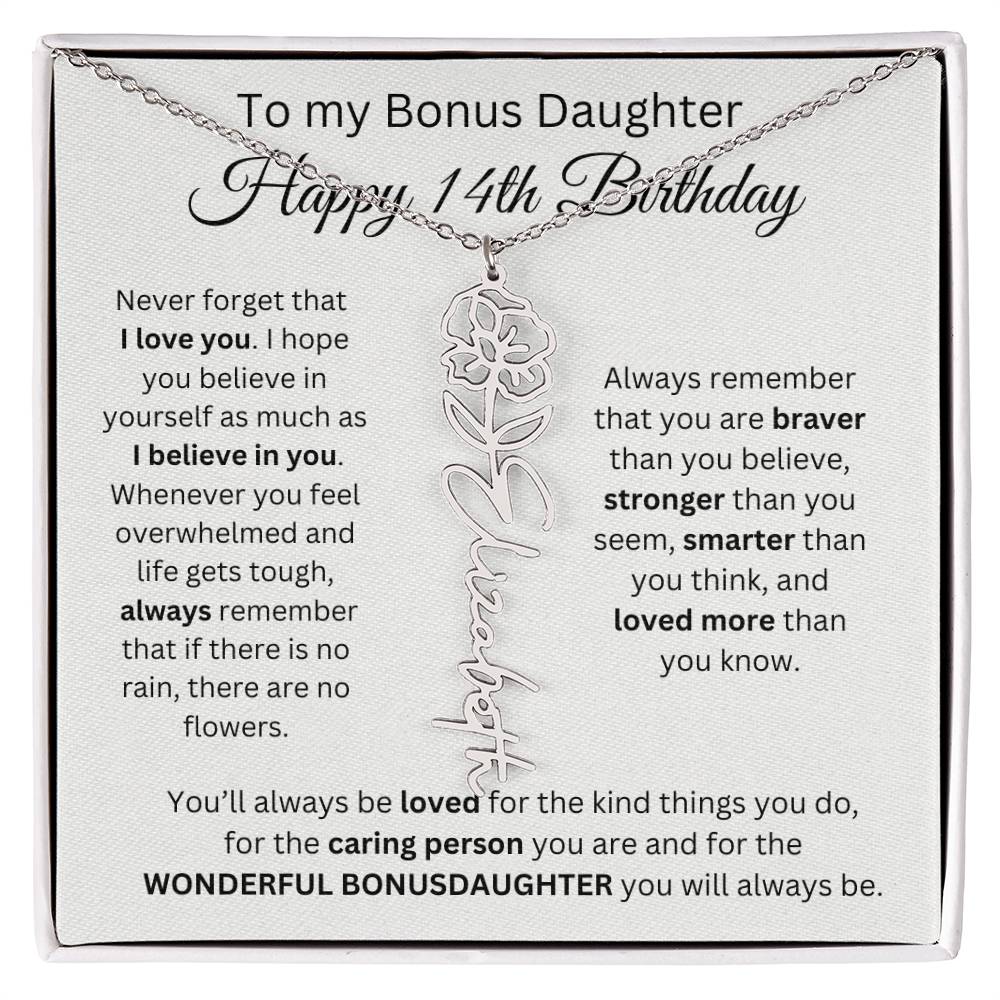 14th Birthday Gift To My Bonus Daughter | Flower Name Necklace