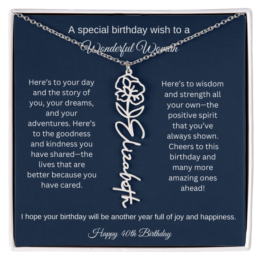 40th Birthday Gift Idea - Flower Name Necklace